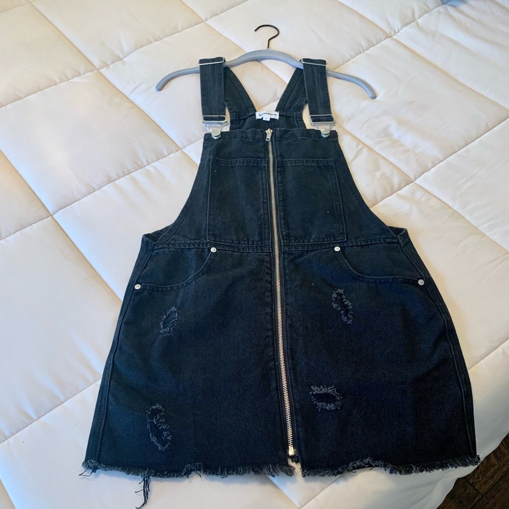 Superdown black denim overall dress